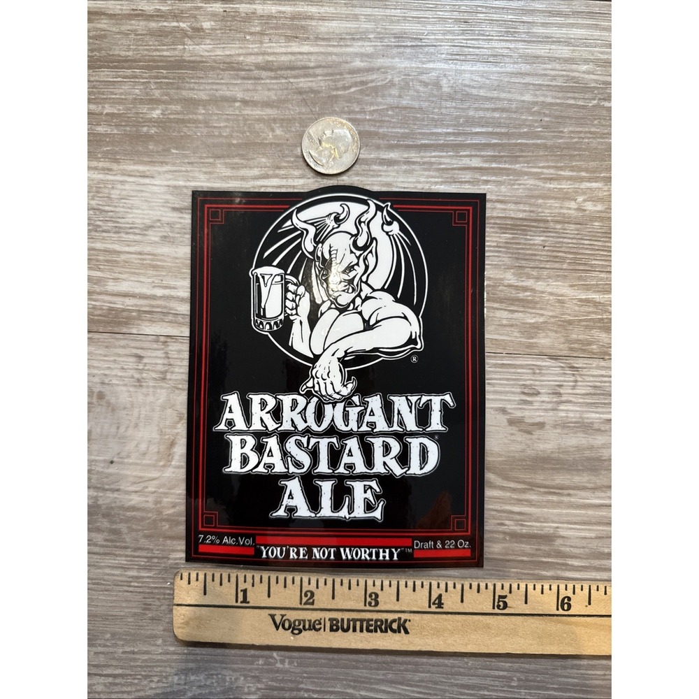 Stone Brewing Company Beer Sticker 6" X 5" ARROGANT BASTARD "YOU'RE NOT WORTHY"